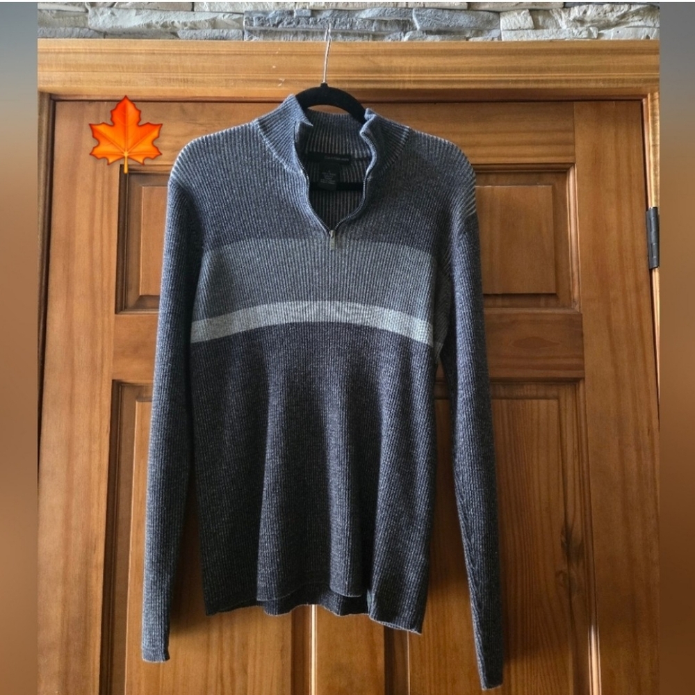 CALVIN KLEIN MEN'S LONG SLEEVE PULL OVER ZIP FRONT SWEATER SZ M GREY